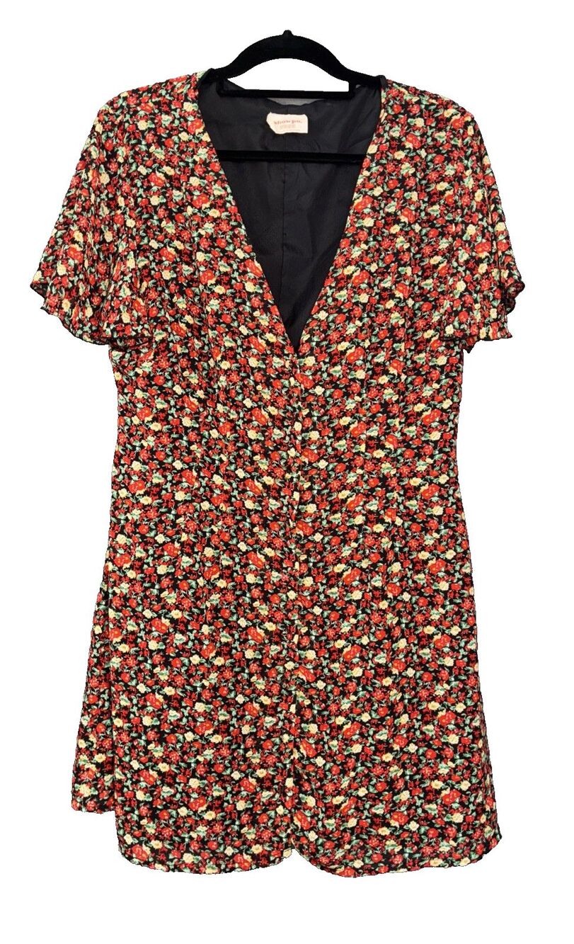 Showpo Red Floral V-neck Mini Dress Sz 12 Cottage Prairie Boho Maximum Potential